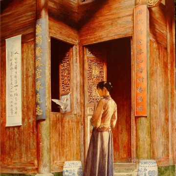 Pink Huizhou city Chinese girl Oil Paintings